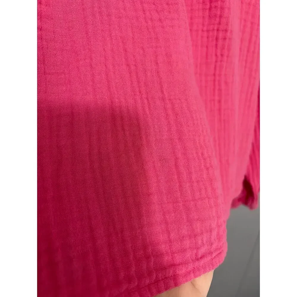 J. Crew Pink Soft Gauze Cotton Fresco Popover Long Sleeve Relaxed Fit Top L